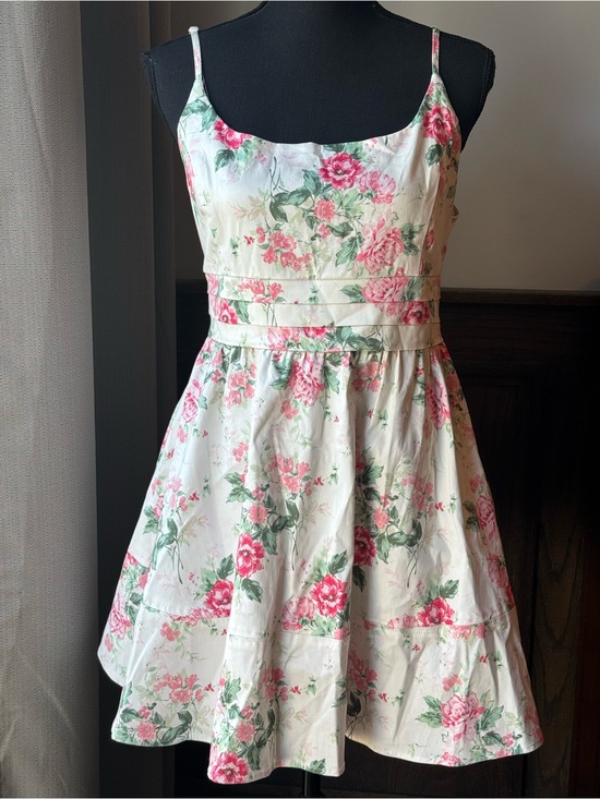 Mi Ami Dresses & Skirts - Mi Ami Francesca brand White Floral Dress with Pink and Green Roses Large Euc